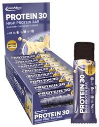 IronMaxx Protein 30 Protein Bar, Blueberry Cheesecake 24 x 35g, Palm Oil-Free and Gluten-Free Protein bar with Vitamins, Suitable for Reduced Sugar and Low carb Diet