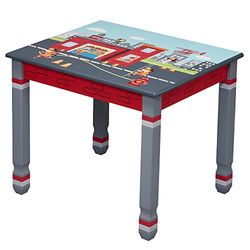 Teamson Kids Houten Tafel Voor Kinder - Kinderslaapkamer Accessoires - Brandweerman Ontwerp