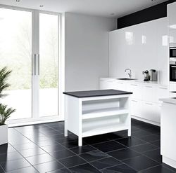 Inter Link - Îlot de Cuisine - îlot Central - Plan de Travail - Armoire de Cuisine avec étagères - revêtement en mélamine - Longueur 124 cm - Hauteur 82 cm - Profondeur 75 cm - Belisa - Blanc/Fresco