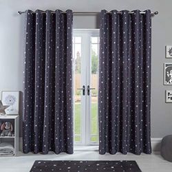 Dreamscene Star Blackout Curtains for Bedroom Pair of Eyelet Thermal Window Panels - Charcoal Grey - 66" x 72"