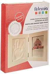 Artemio Kit Moldeo de Huella de bebé y Marco de Fotos, Madera, Blanco, 19,5 x 3,5 x 24 cm