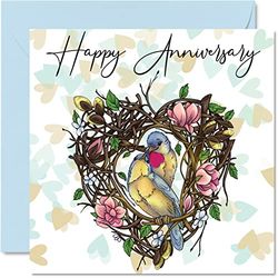 Bonita tarjeta de aniversario para novio, novia, marido, esposa, pájaros de amor, tarjeta especial de aniversario de boda para mujeres, hombres, ella, él, tarjetas de felicitación de 145 mm, prometido