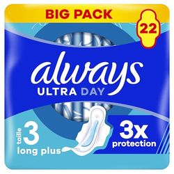 Always Ultra Serviettes Hygiéniques, Taille 3, Day & Night, 22 Serviettes Avec Ailettes, Flux Abondants Jour et Nuit, Max Confort, Super Absorbantes et Ultra Fines