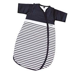 Gesslein 770037 Bubou babyslaapzak met afneembare mouwen: temperatuurregulerende slaapzak voor pasgeborenen, babymaat 50/60 cm, donkerblauw/wit gestreept, blauw, 250 g