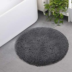 Seavish Tapis de Bain Rond à Poils Longs de 61 cm, antidérapant, Efficace, Absorbant l'eau, Lavable en Machine, en Microfibre Douce et épaisse, Tapis de Sol Circulaire touffeté, Gris