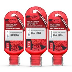 Palm Safe Red Rose 3 Pack 60ml Anti Bacterial Premium Hand Sanitiser Travel Size Refillable Clip Bottle Quick Drying Non Sticky Extra Moisturising Kills 99.9% of Viruses and Bacteria