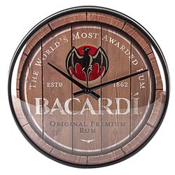 Nostalgic-Art Väggklocka i retrostil, Bacardi – Wood Barrel Logo – Presentidé för romälskare, Stort väggur, Deko vintagedesign, Ø 31 cm