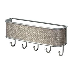 iDesign Twillo organizador de chaves de parede com bandeja para cartas, ganchos para parede de corredor de metal e plástico, prateado