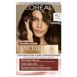 L’ORÉAL PARIS - Coloration Cheveux Permanente - Longue Durée - Résultat Naturel & Lumineux - Couvre 100% des Cheveux Blancs - Excellence Crème Universal Nudes - Nuance : Châtain Universel (4U)