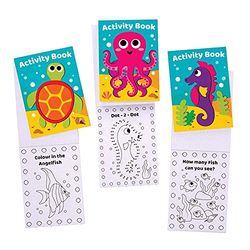 Baker Ross FE529 Sealife Mini Actvity Books - Pack of 12, Includes Puzzles, Stickers, Dot to Dot and Colouring Pages for Kids