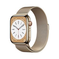 Apple Watch Series 8 (GPS + Cellular, 45mm) Reloj Inteligente con Caja de Acero Inoxidable en Oro - Pulsera Milanese Loop en Oro. Monitor de entreno, Resistencia alagua