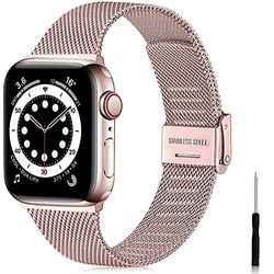 Ouwegaga Vervangende Bandje Compatibel met Apple Watch Bandje 38mm 40mm 41mm 42mm 44mm 45mm SE, Roestvrijstalen Metalen Bandje Compatibel met iWatch Series 9 8 7 6 5 4 3 2 1, 38mm/40mm/41mm Rose Goud