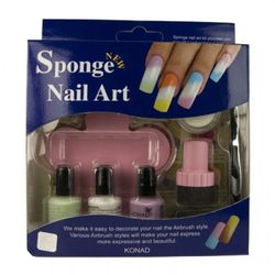 Konad Sponge Nail Art Set 1 Pastel Green/Violet and White Pearl
