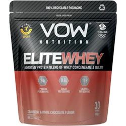 VOW Nutrition Elite Whey Protein, Whey Isolate, Whey Concentrate, 30 Servings, Premium Protein with Naturally Occurring BCAAs, Informed Sports Approved (900g, Strawberry & White Chocolate)