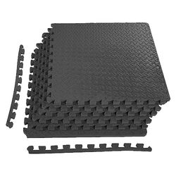 Fitvids Tapete de Ejercicio con Azulejos entrelazados de Espuma EVA para MMA, Ejercicio, Gimnasia y Gimnasio en casa, 3/4 Pulgadas de Grosor, 24 pies Cuadrados, Color Negro