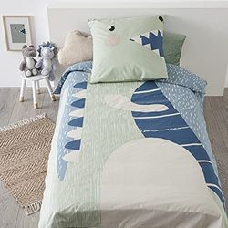 ATMOSPHERA CREATEUR D'INTERIEUR ATM-174018L Atmosphera beddengoed voor kinderen, dinosaurus, blauw, 140 x 200 cm, katoen, groen, cm