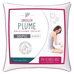 My Lovely Bed - Almofada natural 60 x 60 cm, enchimento de penas e plumas - capa 100 % algodão, Gonflant e moagem ultra conforto, retangular