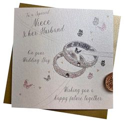 Aan een speciale nichtje en haar man Gefeliciteerd met je trouwdag kaart trouwringen