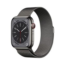 Apple Watch Series 8 (GPS + Cellular, 45mm) Smartklocka rostfri stålboett grafit • milanesisk loop grafit. Träningsmätare, apparna Syrenivå i blodet och EKG, vattentålig