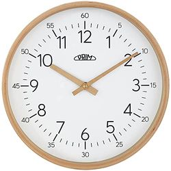 PRIM Orologio da parete in legno di bellissimi colori, bianco, motore a gradini al quarzo, vetro, legno, diametro 305 x 40 mm, orologio da parete elegante e moderno, realizzato in materiale naturale,