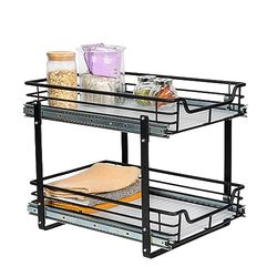 Household Essentials Glidez Slide Out Cabinet Organizer, 14.5” Wide, Durable Matte Black Steel Frame, Dual Baskets and Smooth Glides, Heavy-Duty and Space-Optimizing, Simple Assembly and Installation
