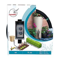 Jardibric - Kit d'Arrosage pour Jardin et Terrasse avec Programmateur Sans Pression : Comprend 25m de Tuyau, 50 Goutteurs, Kit Complet pour une Irrigation Facile et Efficace