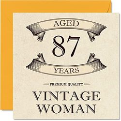 Vintage 87th Birthday Cards for Women - Aged 87 Years - Fun Birthday Card for Mum Sister Wife Granny Nanny Grandma Auntie, 145mm Ladies Greeting Cards, 87th Card