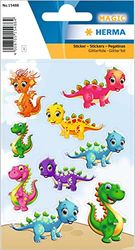 HERMA 15486 - Adesivi glitterati per bambini, piccoli dinosauri (9 adesivi, pellicola scintillante), autoadesivi, con motivo permanente, per ragazze e ragazzi, multicolore
