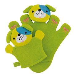 Bieco 04004090 Waschhandschuh Set Pauli toutou avec bébé, Environ 24 x 22,5 x 2 cm, Jaune