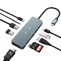 HOPDAY 10-in-1 USB C-adapter, dongle met 4K HDMI, USB-C dockingstation (PD 100W, USB 3.0, SD/TF, 3,5 mm audio) voor laptop, tablet, type C-apparaten