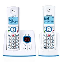 Alcatel F530 Voice Duo, téléphone sans fil avec répondeur et 2 combinés, blocage d'appels et fonction mains libres Blanc/Bleu