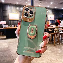 YEQIU Green Bear Staffa Galvanotecnica per iPhone 11 pro 5G anti-caduta cassa del telefono del silicone Per 12 Pro MAX 11 Pro XS XR X SE plus 12 13 Mini Caso, Supporto Del Telefono Anello Grip Case
