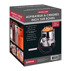 RUECAB Estufa de pellets, Aspirador de Ceniza Chimenea 20L/1200W 3450, Agua y Polvo, 20L/1200W-Anti obstrucción-Filtro Lavable-Tanque de Acero, Gris
