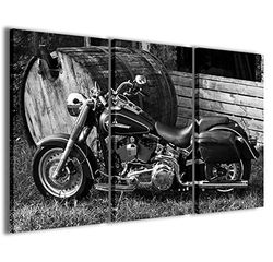 Kunstdruk op canvas, Harley Davidson VII moderne afbeeldingen uit 3 panelen, volledig ingelijst, canvasdruk, klaar om op te hangen, 120 x 90 cm