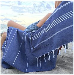 Aysesa - Toalla de Playa turca a Prueba de Arena con Bolsillo Oculto con Cremallera, 100% algodón, Manta de Gran tamaño sin Arena, XXL 38 x 75 Pulgadas, Extra Grande para Adultos, Regalo para Hombres