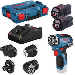 Bosch Professional 12V System GSR 12V-35 FC - Atornillador a batería (Brushless, 35 Nm, 4 cabezales FlexiClick, 2 baterías x 3.0 Ah, en L-BOXX)