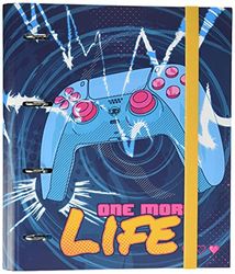 Grupo Erik Gamer One More Life 4 Ring Binder - A4 Folders Ring Binder - 10.6 x 12.6 inches / 27 x 32 cm - Ring Binder A4 - A4 Ringbinder - 4 Ring Binder A4 - Cute Stationery