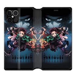 Beschermhoes voor iPhone 12 Pro Max Manga Demon Slayer, leer, zwart