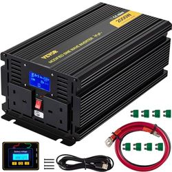 VEVOR Gemodificeerde sinusgolf converter, 2000 W, DC12 V naar AC240 V, converter van aluminiumlegering, met afstandsbediening, spanningstransformator voor computer, tv, elektrische apparaten