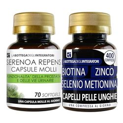 Set di Integratori Serenoa 70 Softgels + Biotina Zinco Selenio Metionina 400 Compresse | Capelli Pelle Unghie LA BOTTEGA DEGLI INTEGRATORI