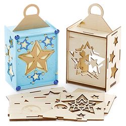 Baker Ross FE839 Star Wooden Lantern - Pack of 3, Winter Wooden Craft Set for Children, Arts and Crafts for Kids Christmas Activities for Kids to Colour In, Decorate and Display