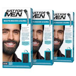 Just For Men Tint mustasch och svart skägg, eliminerar grått hår för ett tjockare och fylligare utseende, med applikatorborste ingår - M55 (3-pack)