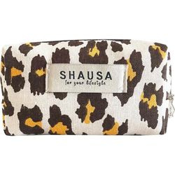 Leopard Canvas and Faux Leather Toiletry Bag 15 x 6 x 9 cm, Multi-Colour, Toiletry Bag – Make-Up – Travel – Pouch, Multicolored, Toiletry Bag - Make-up - Travel - Pencil case
