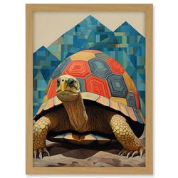 Artery8 Geometric Turtle Colourful Hexagon Scutes Shell Pattern Tortoise Bathroom Nautical Theme Artwork Framed A3 Wall Art Print