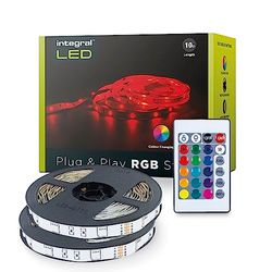 Integral Strisce LED da interno RGB 10 m con adattatore UE e controller IR, Plug & Play, variazione di colore, dimmerabile - Colore e luminosità regolabili - Luce LED adesiva
