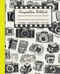 Composition Notebook: College Ruled 110 Pages, Vintage Camera Composition Book, 7.5 x 9.25 Inches
