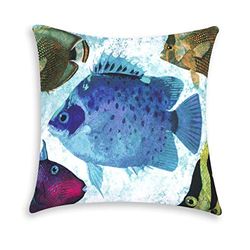 Excelsa Coral Reef - Cojín Decorativo, Relleno Incluido, Funda de Almohada, algodón, Azul, 45 x 45 cm