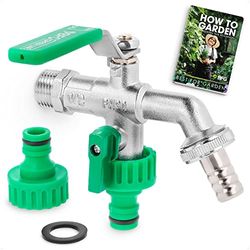 BFG Rubinetto da Giardino, Kit Tubo da Giardino, Ingresso 1/2" BSP Due Uscite 3/4" BSP, Connettore per Tubo - Ottone Nichelato, Valvola a Sfera a Doppio Rubinetto