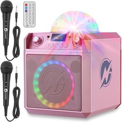 N-GEAR Block Party 602 - Macchina per karaoke e scatola musicale per bambini, 100 Watt, batteria da 6 ore, luce da discoteca, Bluetooth, USB/SD MP3, 2 microfono per bambini, scatola per feste e