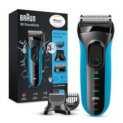 Braun Series 3 Scheerapparaat Voor Mannen, Shave&Style, Wet&Dry Scheermes, Elektisch Scheerapparaat, 3010bt, Zwart/Blauw